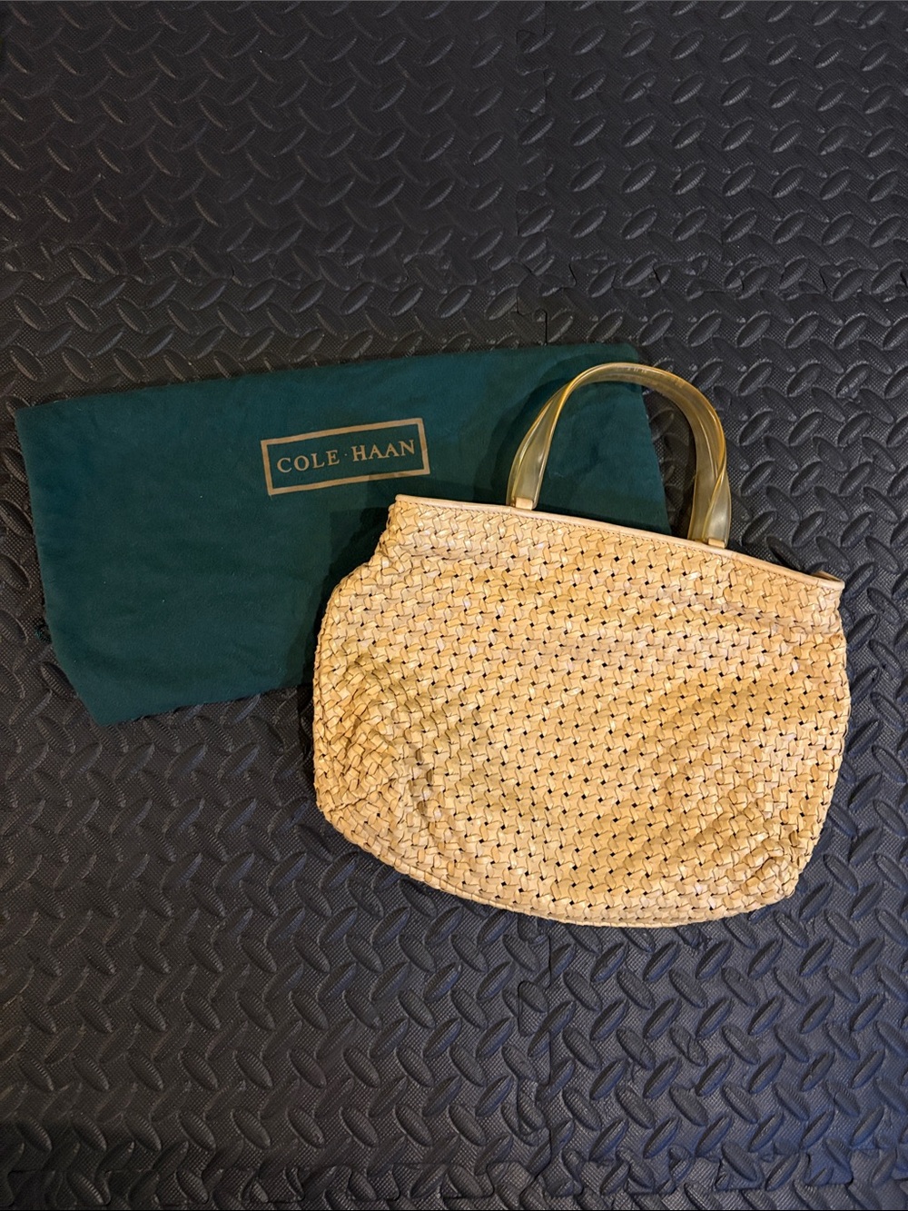 Vintage Cole Haan Woven Leather Bag with Transluscent Handles